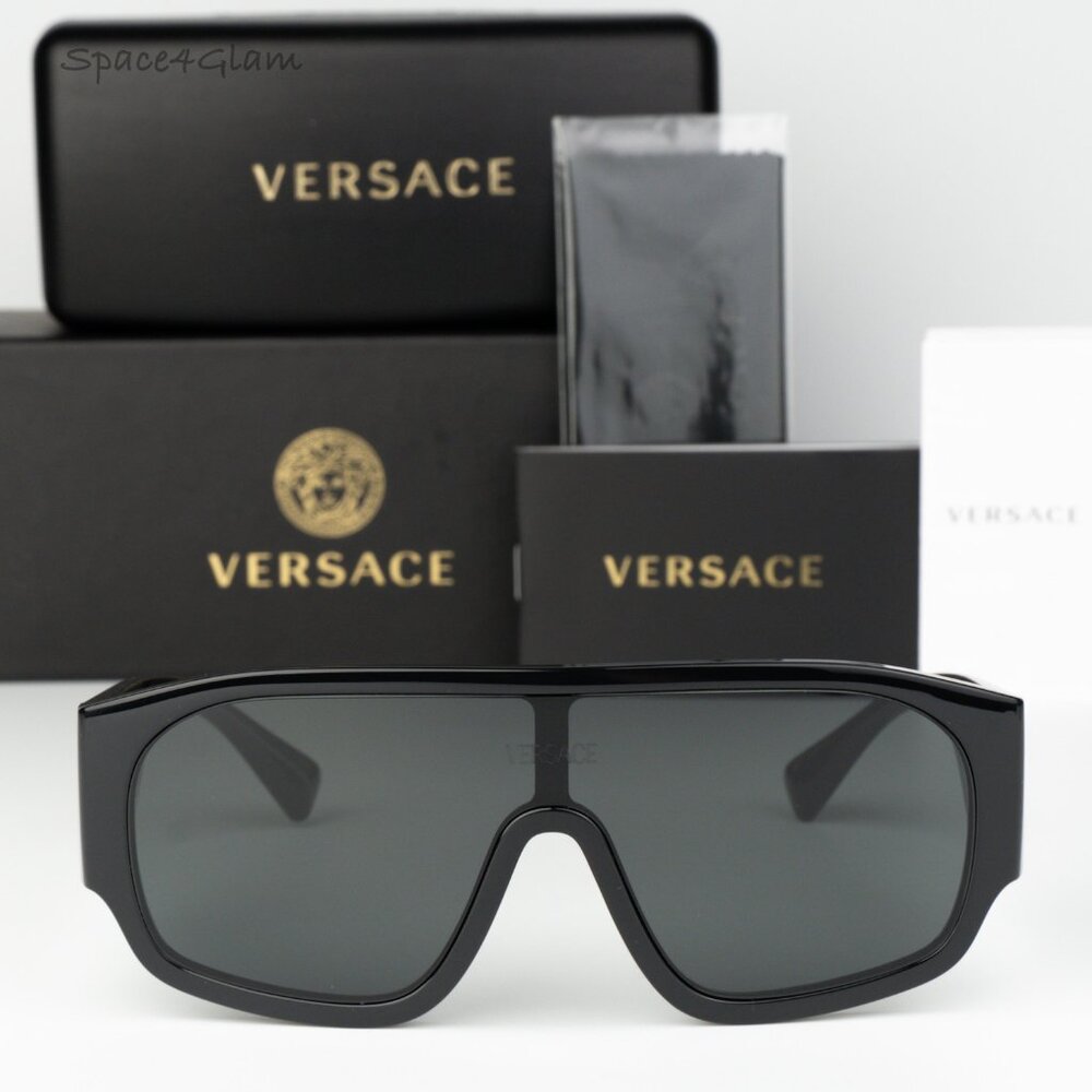 Versace Men Sunglasses Black Dark Grey Pilot VE4439 GB1/87 NEW AUTHENTIC